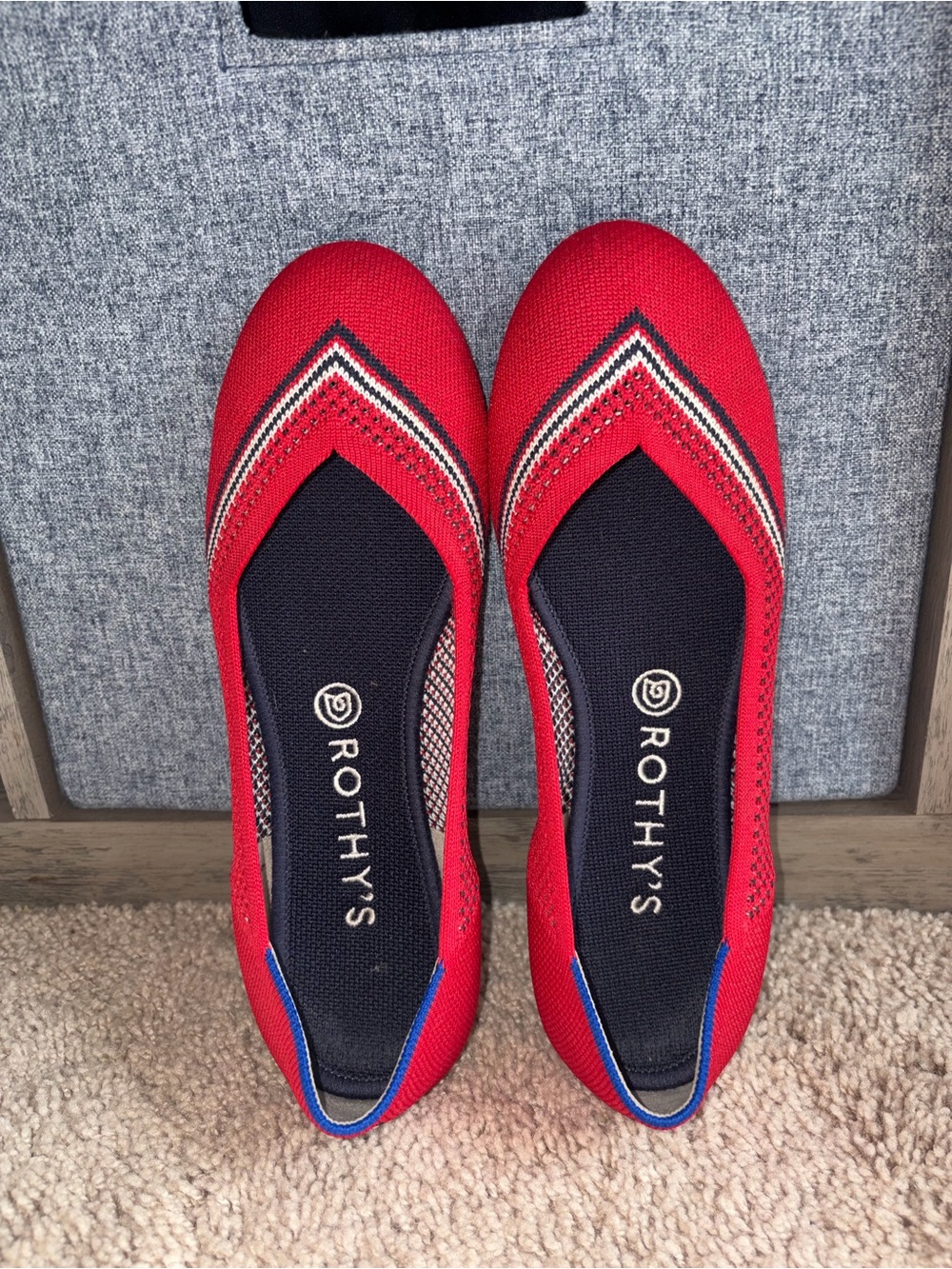 ROTHY's Women's The Flat Cherry Red Stripe Slip On Shoes Sz 9.5